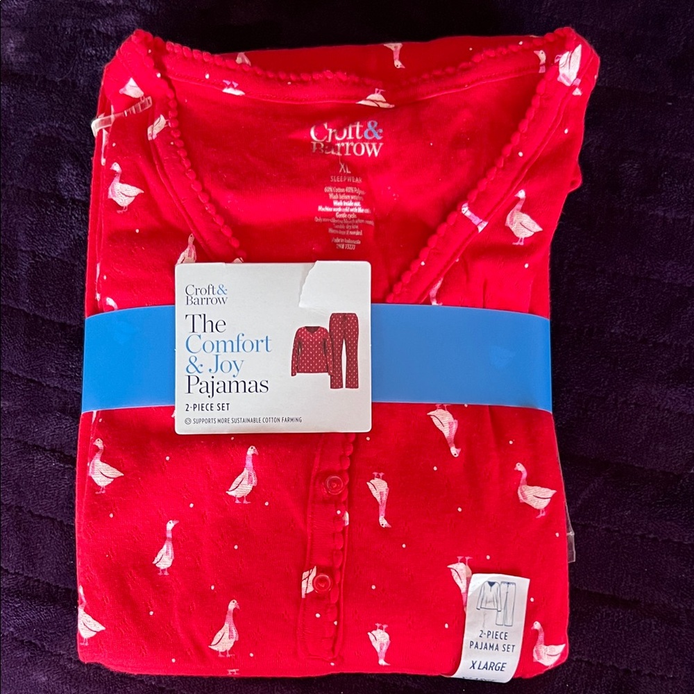croft & barrow Red Two-Piece Pajama Set with White Duck Print